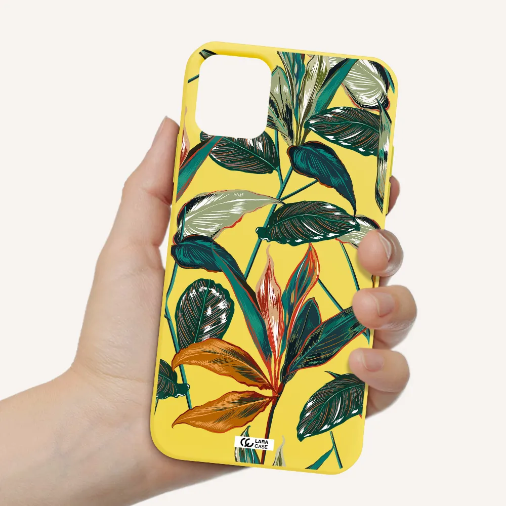 Colorful Tropical Leaves Apple iPhone 11 Silicone canary yellow Case