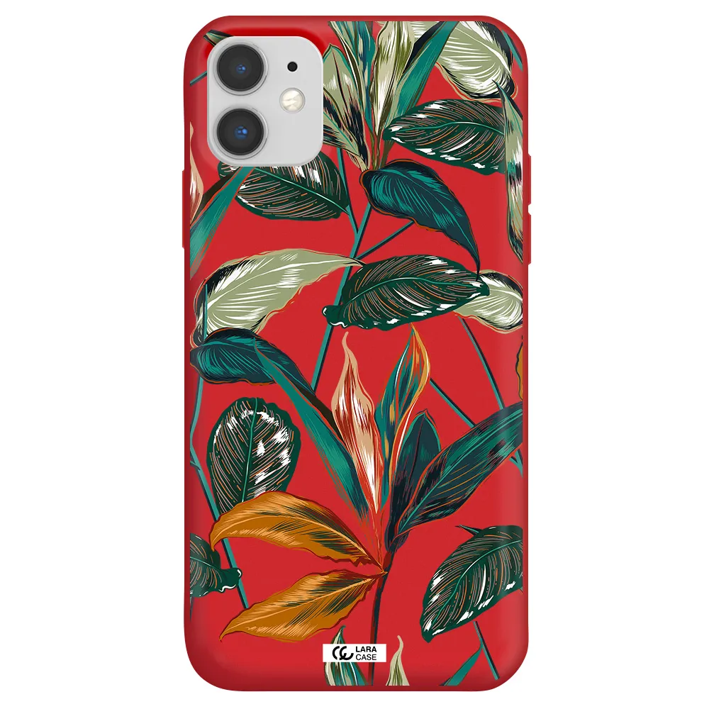 Colorful Tropical Leaves Apple iPhone 11 Silicone Imperial Red Case