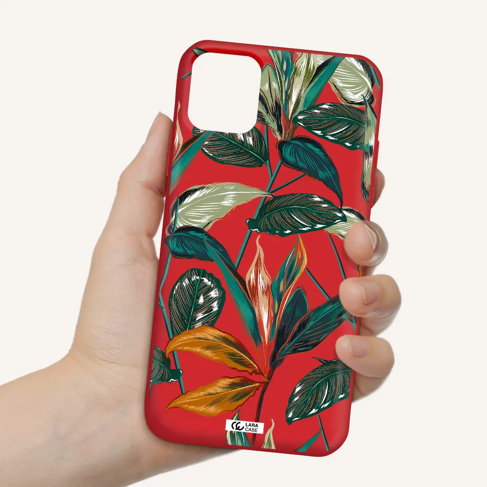 Colorful Tropical Leaves Apple iPhone 11 Silicone Imperial Red Case