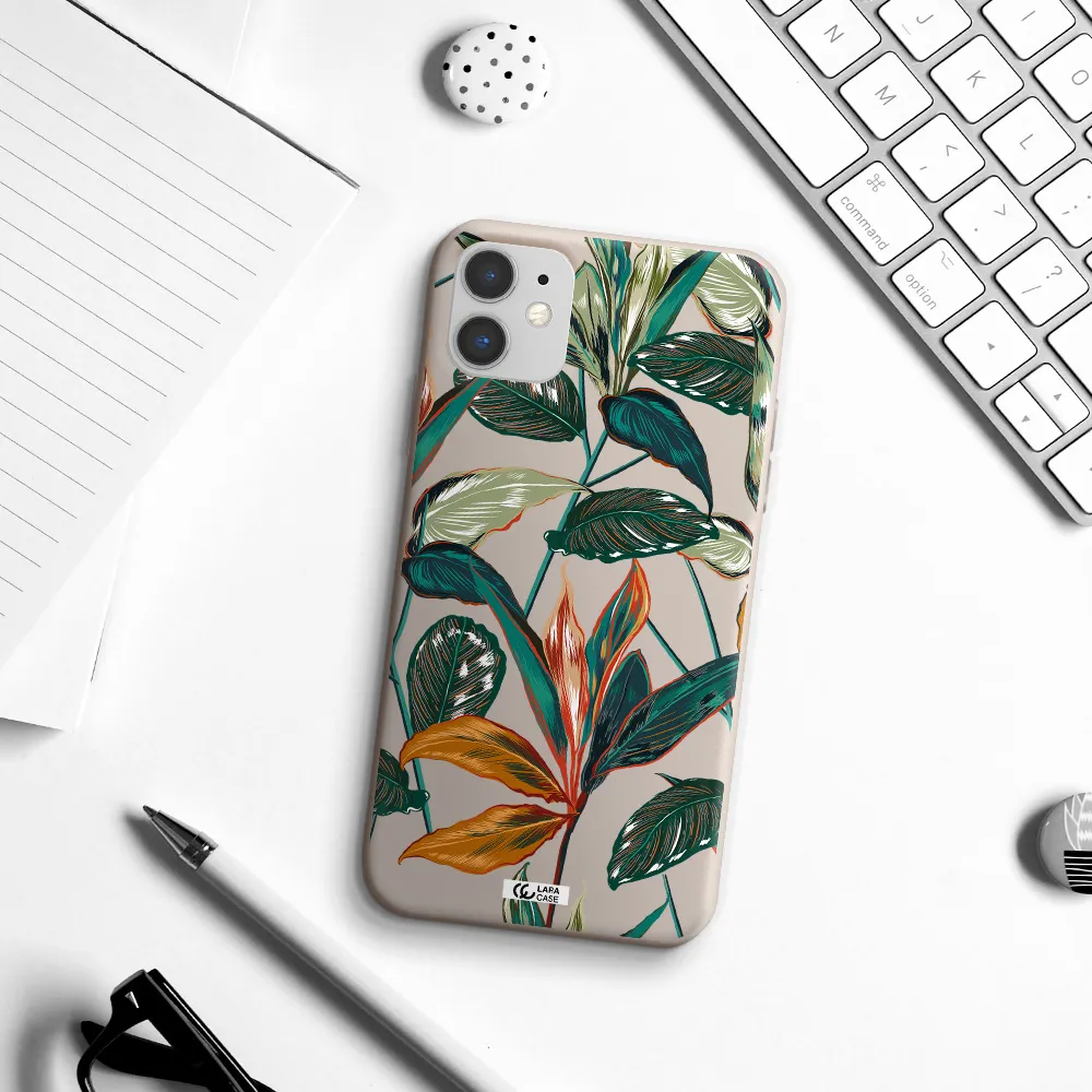 Colorful Tropical Leaves Apple iPhone 11 Silicone Stone Case