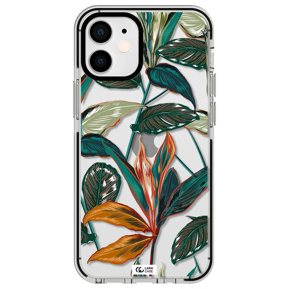 Colorful Tropical Leaves Apple iPhone 12 mini impact black border Case
