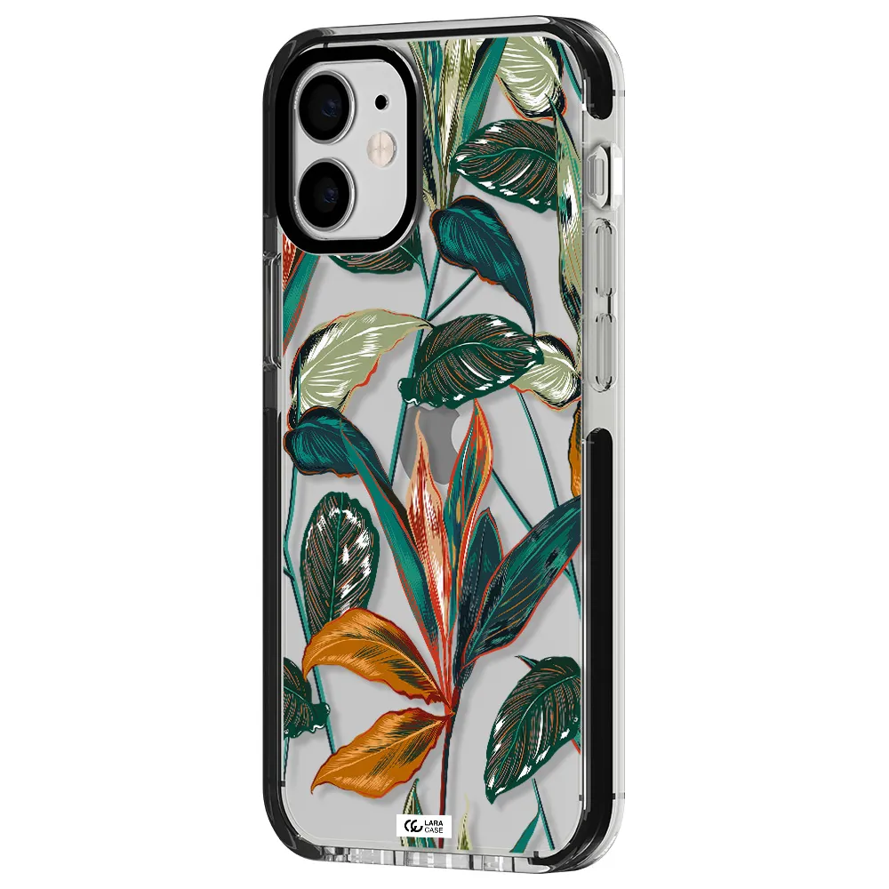 Colorful Tropical Leaves Apple iPhone 12 mini impact black border Case