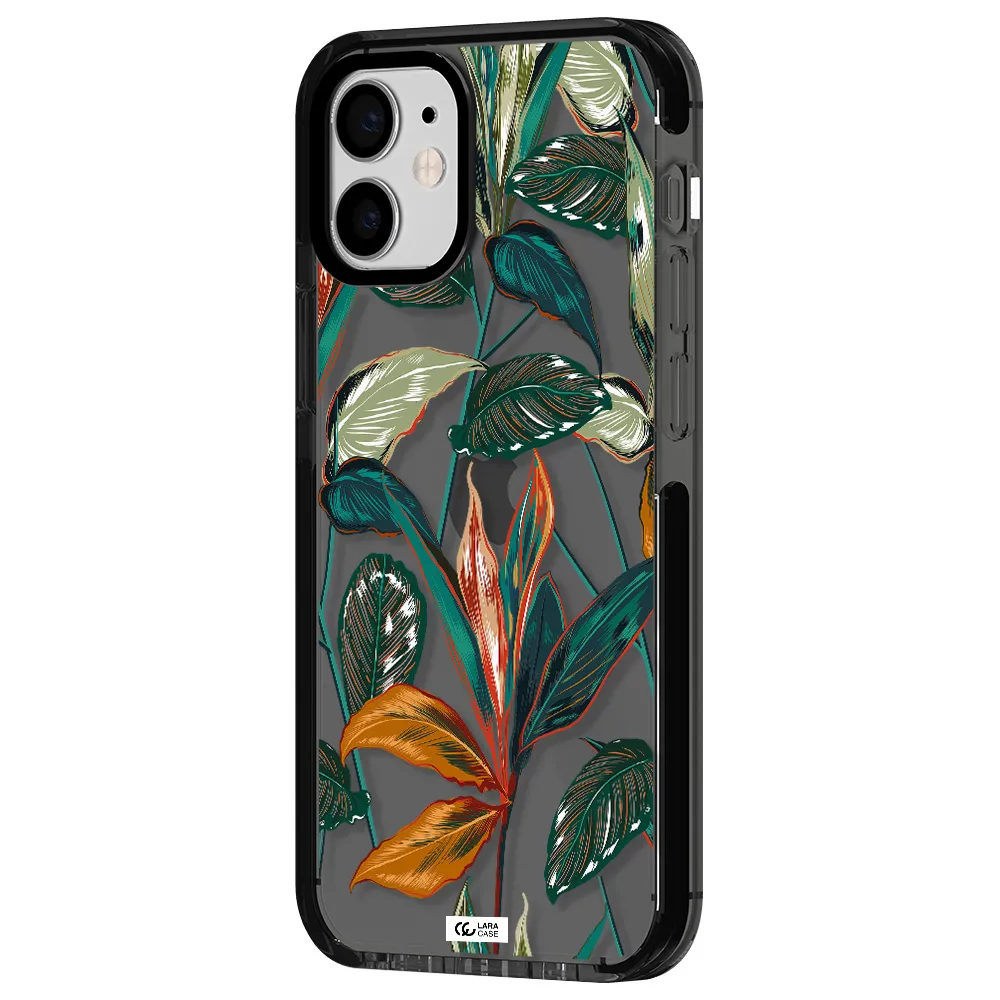Colorful Tropical Leaves Apple iPhone 12 mini impact Smoke Black Case