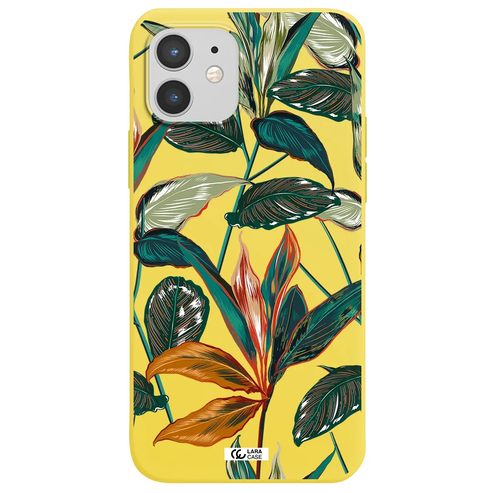 Colorful Tropical Leaves Apple iPhone 12 mini Silicone canary yellow Case