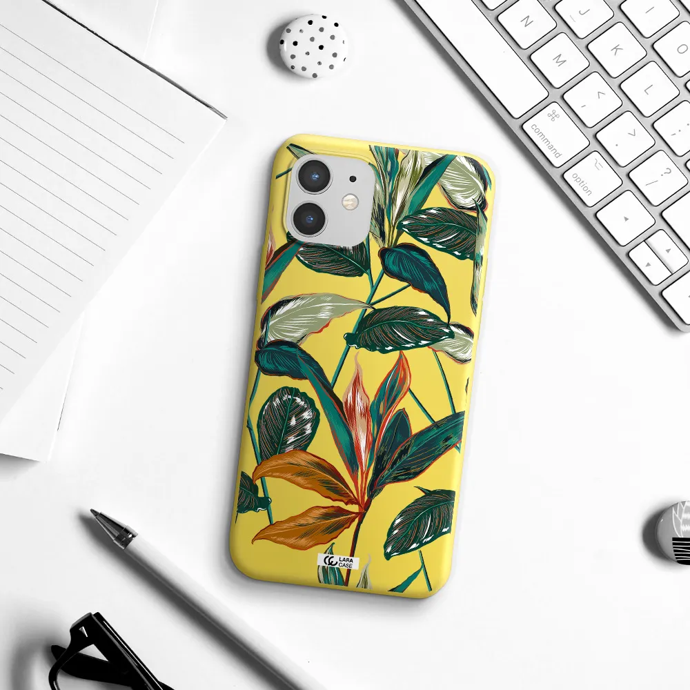 Colorful Tropical Leaves Apple iPhone 12 mini Silicone canary yellow Case