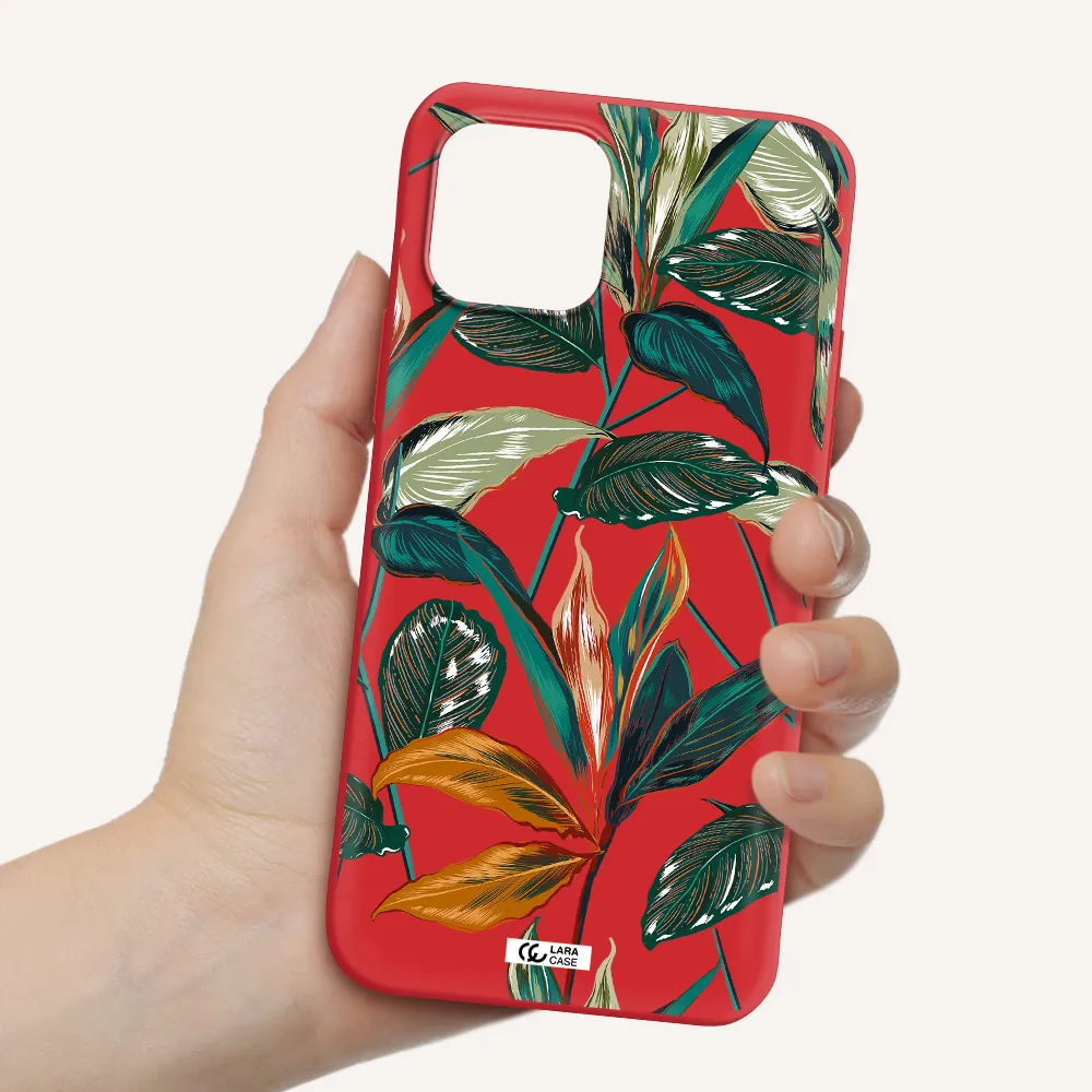 Colorful Tropical Leaves Apple iPhone 12 mini Silicone Imperial Red Case