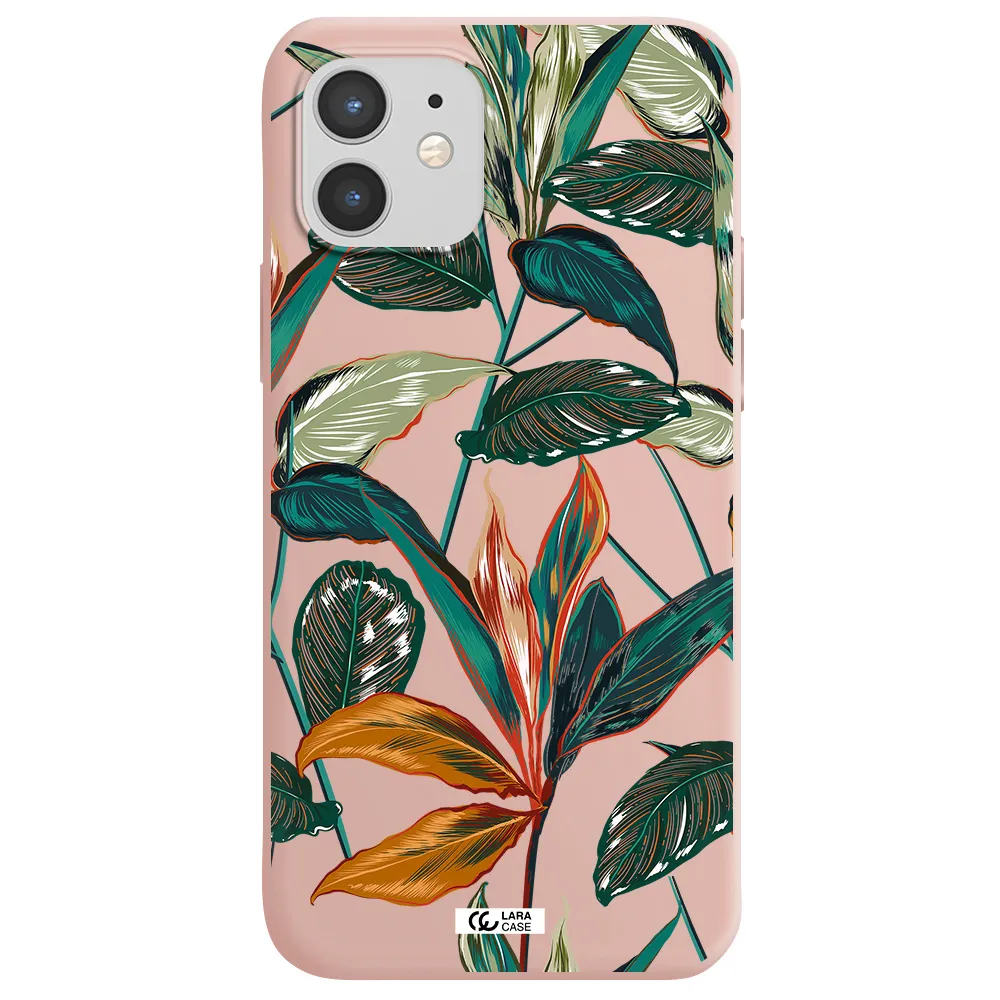 Colorful Tropical Leaves Apple iPhone 12 mini Silicone pastel pink Case
