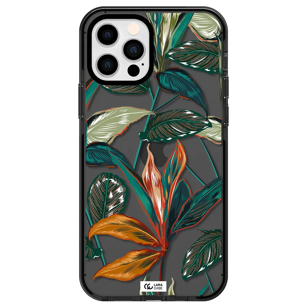 Colorful Tropical Leaves Apple iPhone 12 pro impact Smoke Black Case