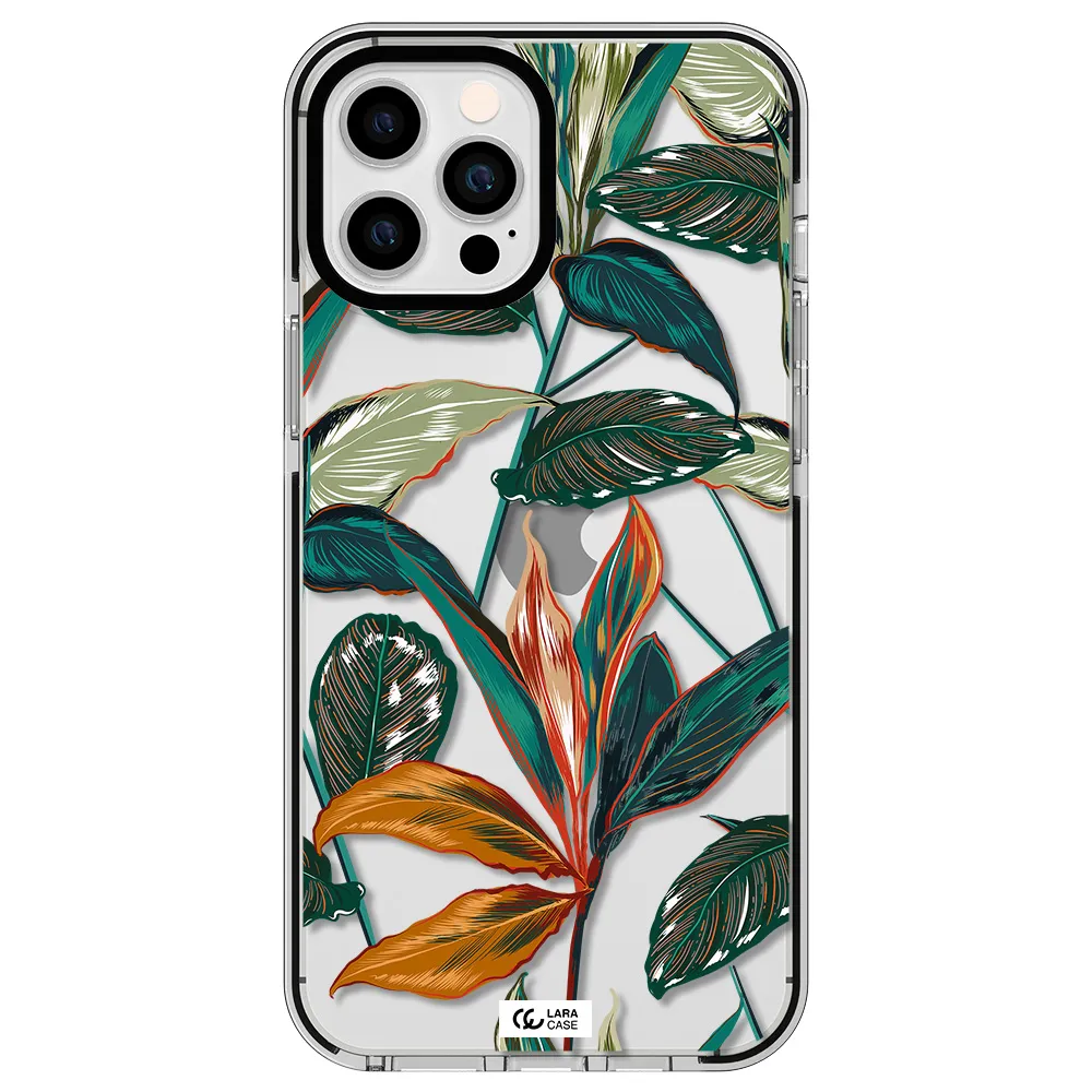 Colorful Tropical Leaves Apple iPhone 12 pro max impact black border Case
