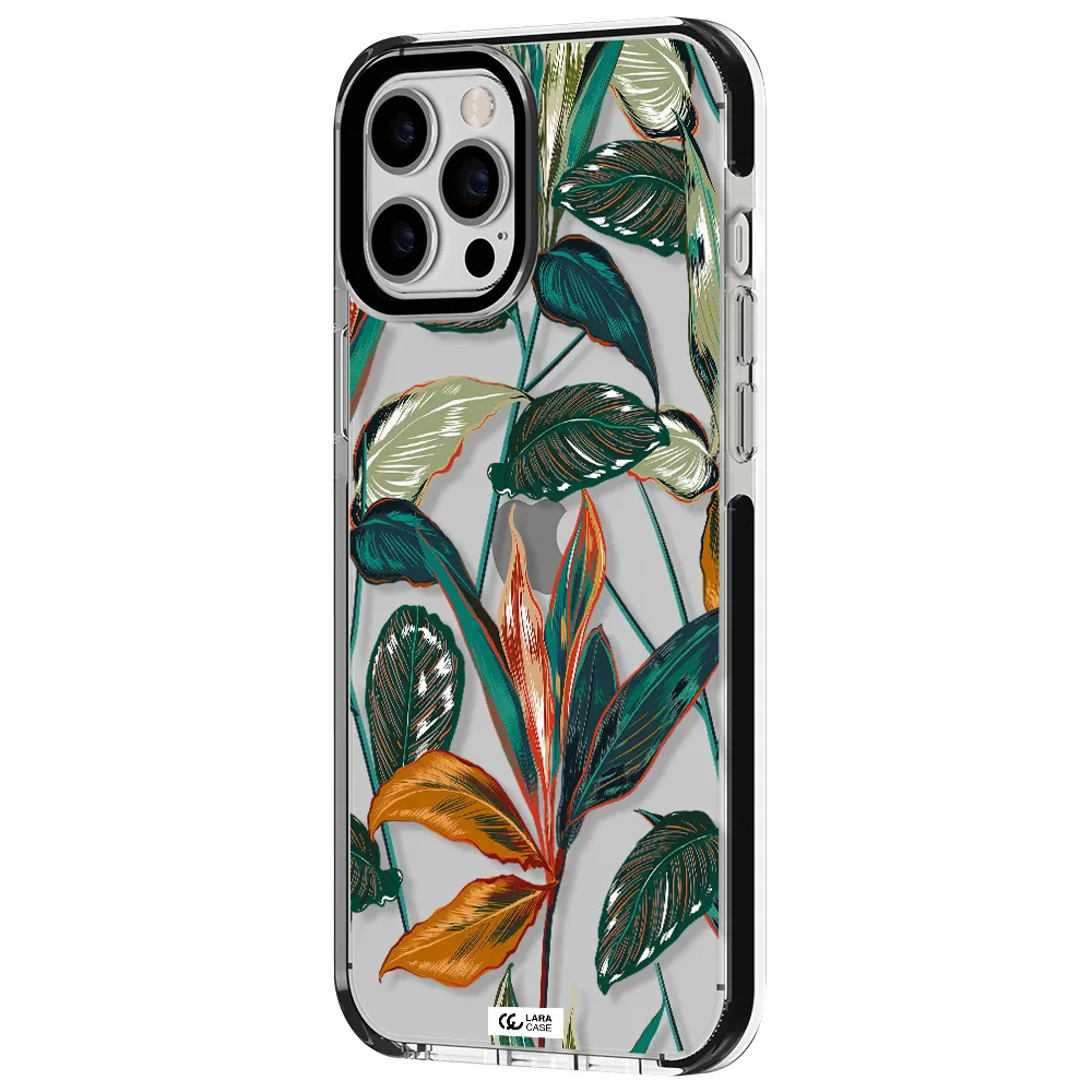 Colorful Tropical Leaves Apple iPhone 12 pro max impact black border Case