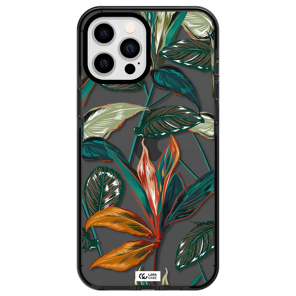 Colorful Tropical Leaves Apple iPhone 12 pro max impact Smoke Black Case