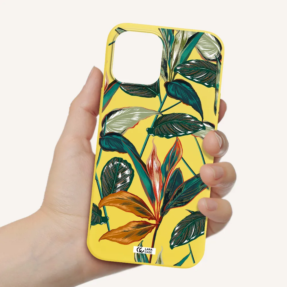 Colorful Tropical Leaves Apple iPhone 12 pro max Silicone canary yellow Case