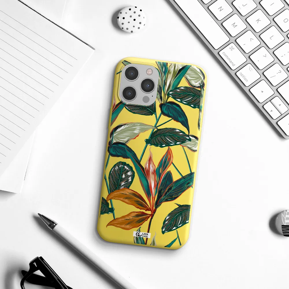 Colorful Tropical Leaves Apple iPhone 12 pro max Silicone canary yellow Case