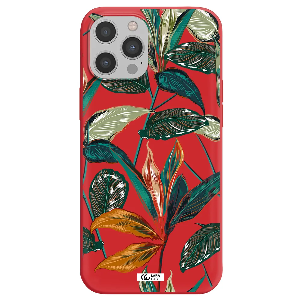 Colorful Tropical Leaves Apple iPhone 12 pro max Silicone Imperial Red Case
