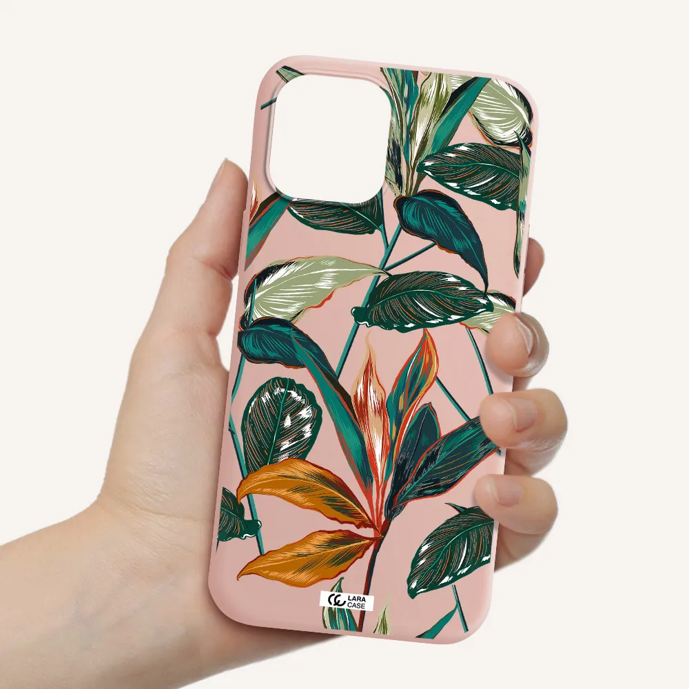 Colorful Tropical Leaves Apple iPhone 12 pro max Silicone pastel pink Case