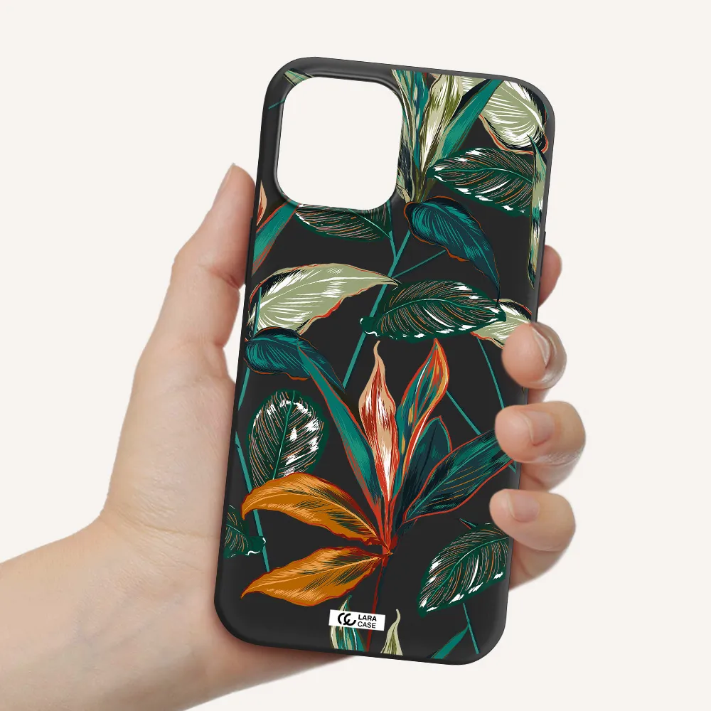 Colorful Tropical Leaves Apple iPhone 12 pro Silicone black Case