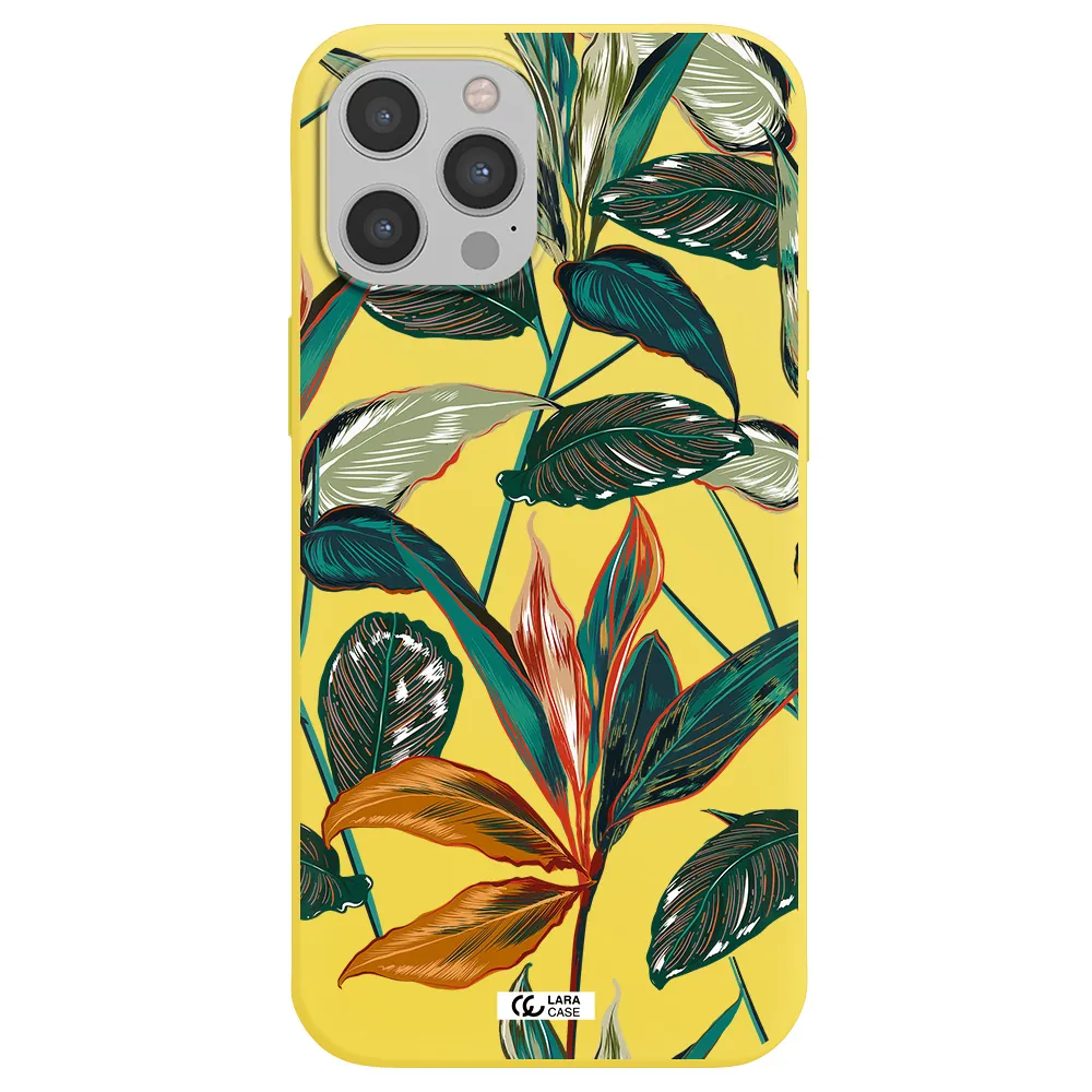 Colorful Tropical Leaves Apple iPhone 12 pro Silicone canary yellow Case