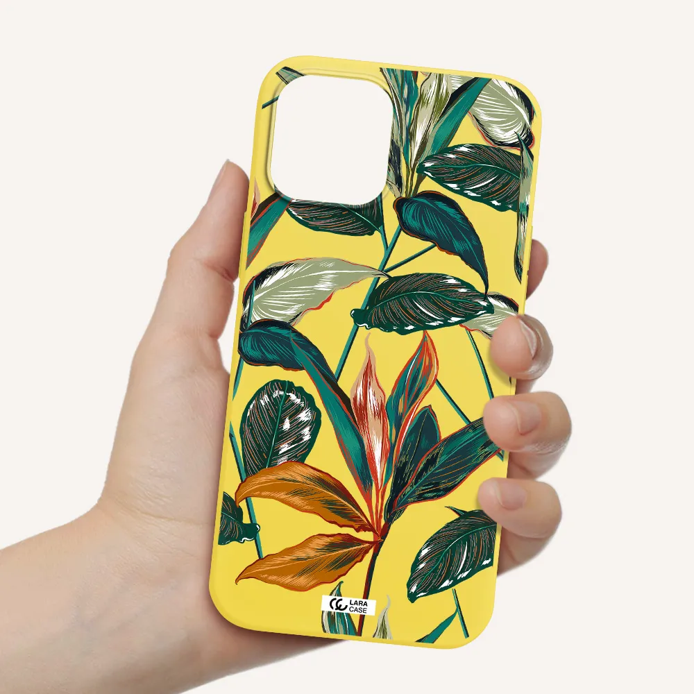Colorful Tropical Leaves Apple iPhone 12 pro Silicone canary yellow Case