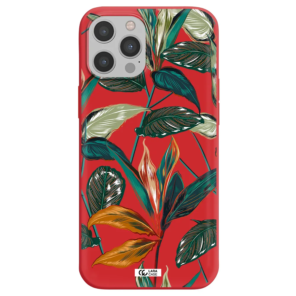 Colorful Tropical Leaves Apple iPhone 12 pro Silicone Imperial Red Case