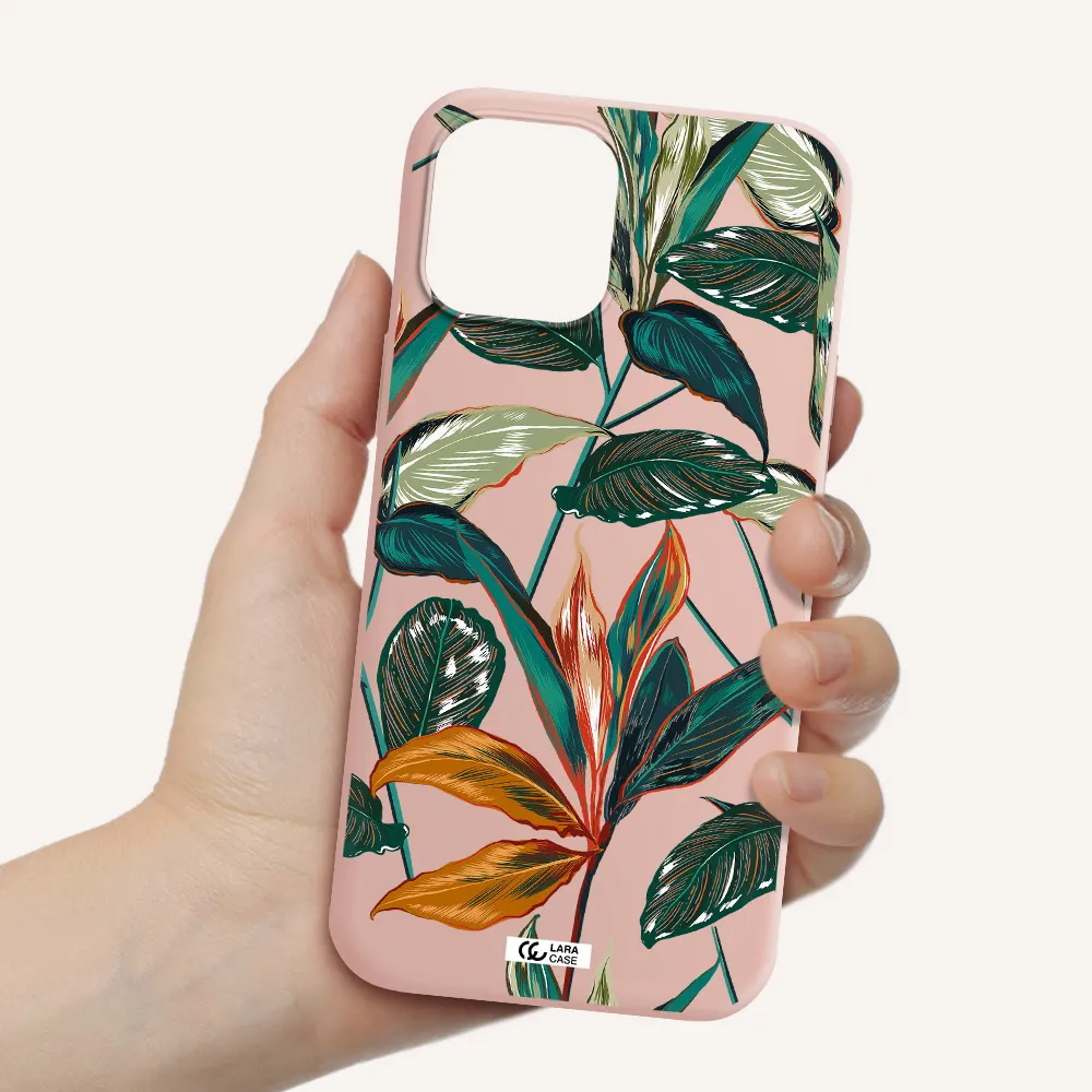 Colorful Tropical Leaves Apple iPhone 12 pro Silicone pastel pink Case