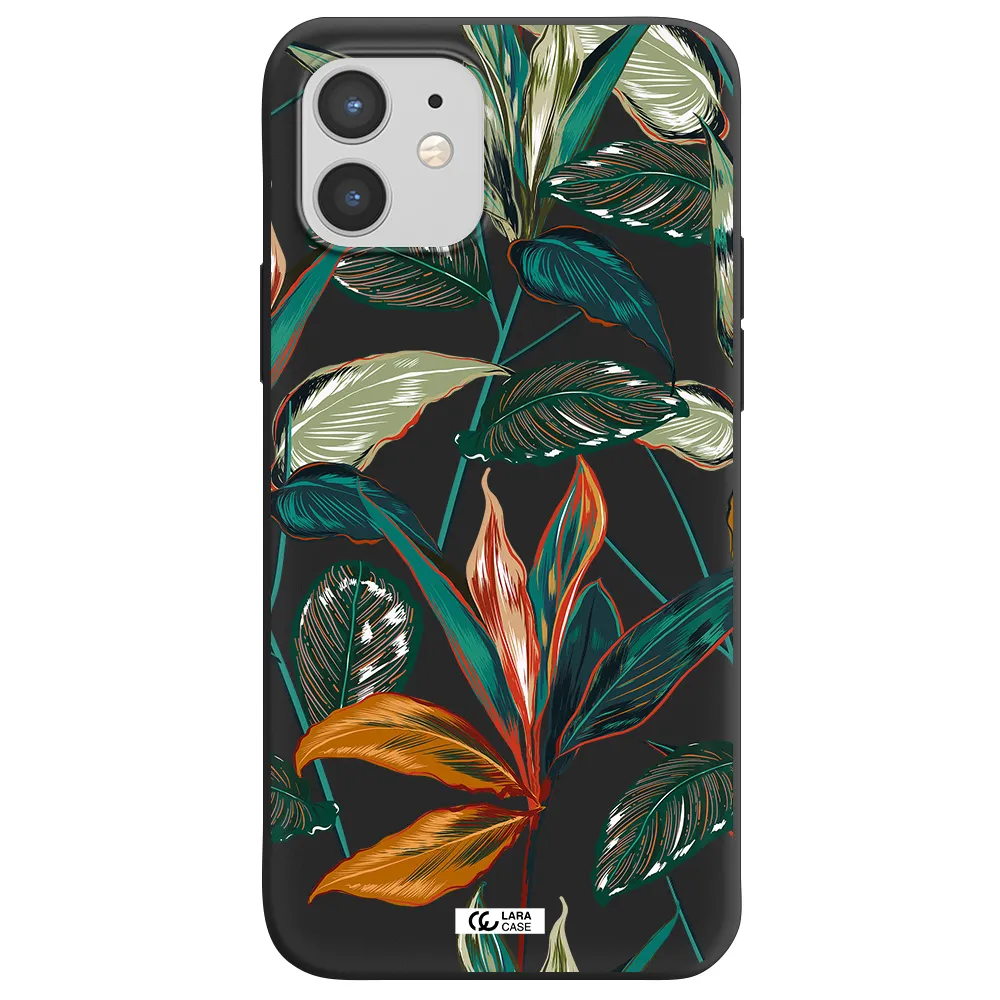 Colorful Tropical Leaves Apple iPhone 12 Silicone black Case