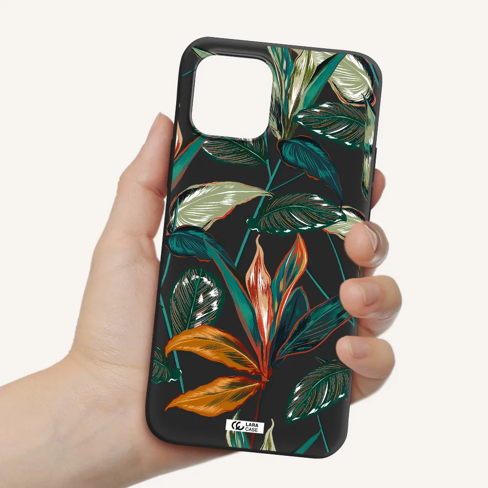 Colorful Tropical Leaves Apple iPhone 12 Silicone black Case