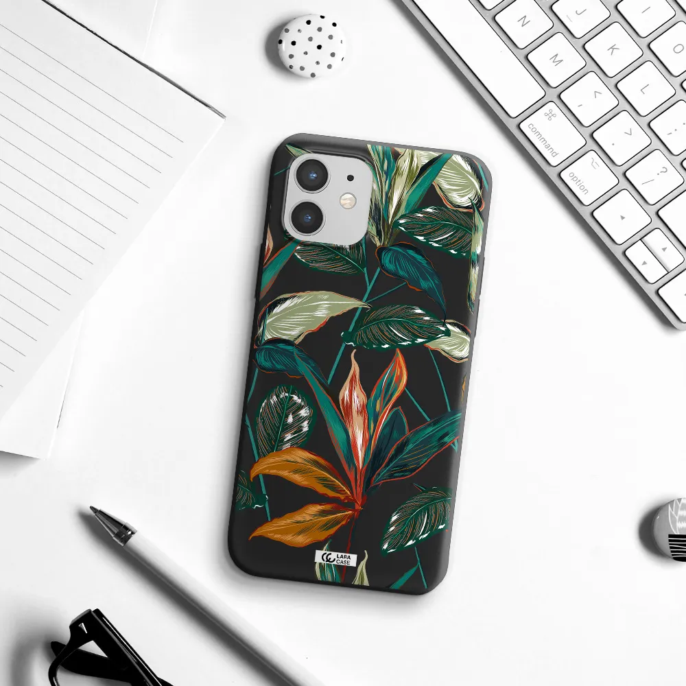 Colorful Tropical Leaves Apple iPhone 12 Silicone black Case