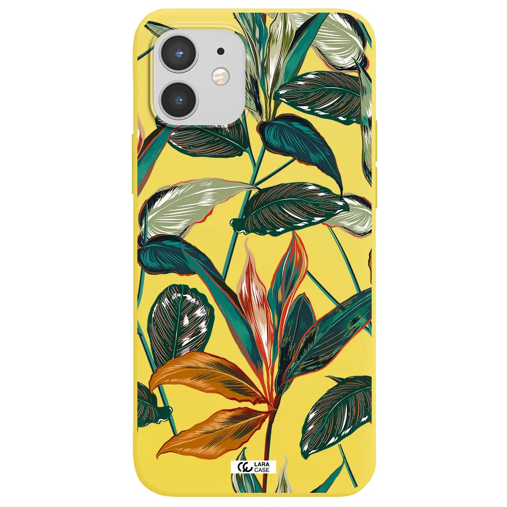 Colorful Tropical Leaves Apple iPhone 12 Silicone canary yellow Case