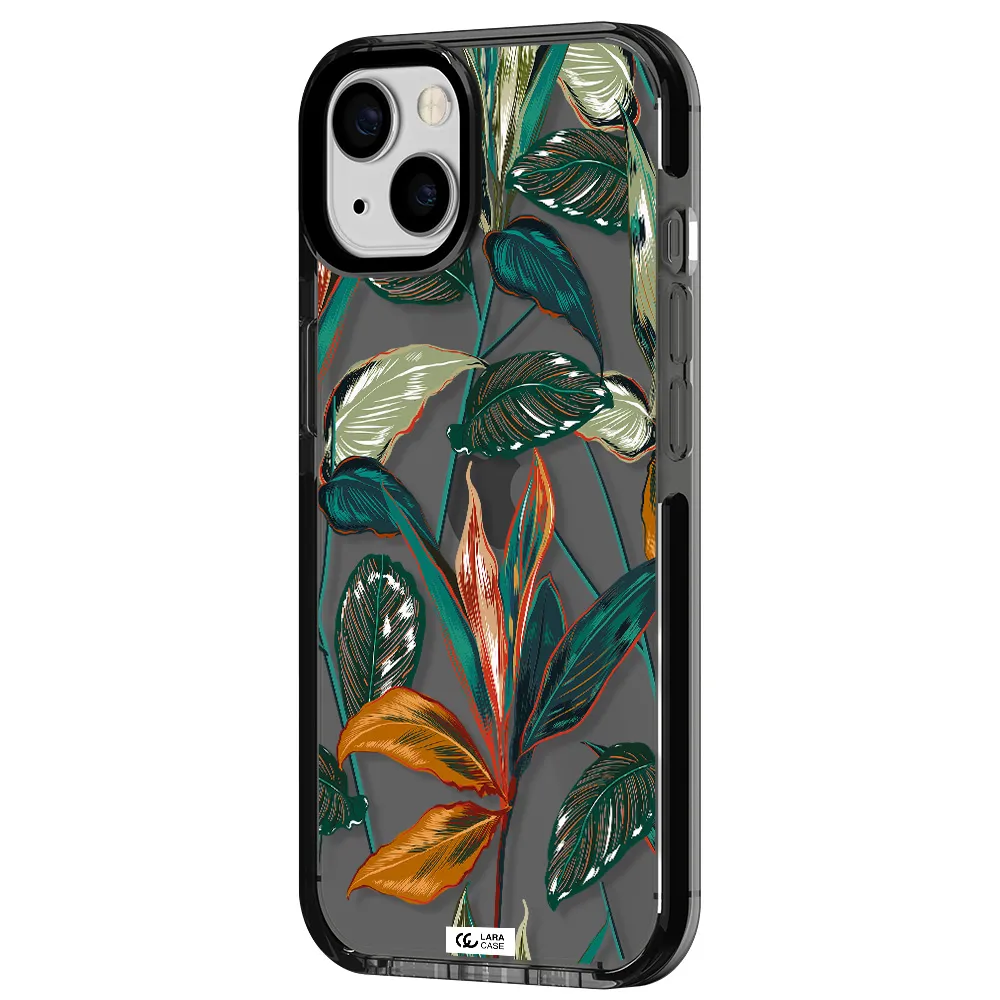 Colorful Tropical Leaves Apple iPhone 13 impact Smoke Black Case