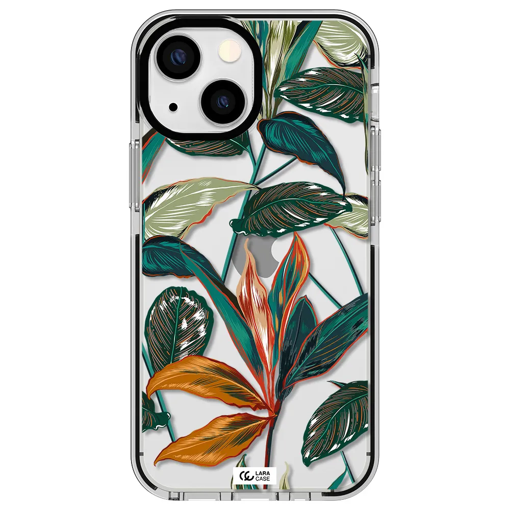 Colorful Tropical Leaves Apple iPhone 13 mini impact black border Case