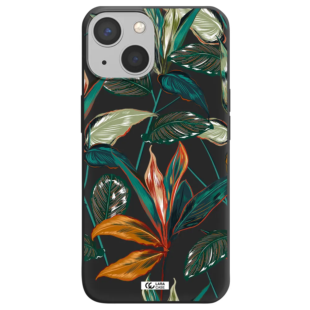 Colorful Tropical Leaves Apple iPhone 13 mini Silicone black Case