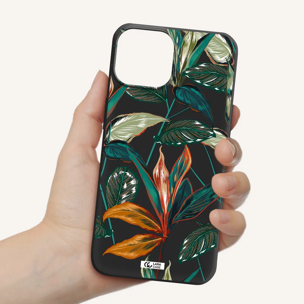 Colorful Tropical Leaves Apple iPhone 13 mini Silicone black Case