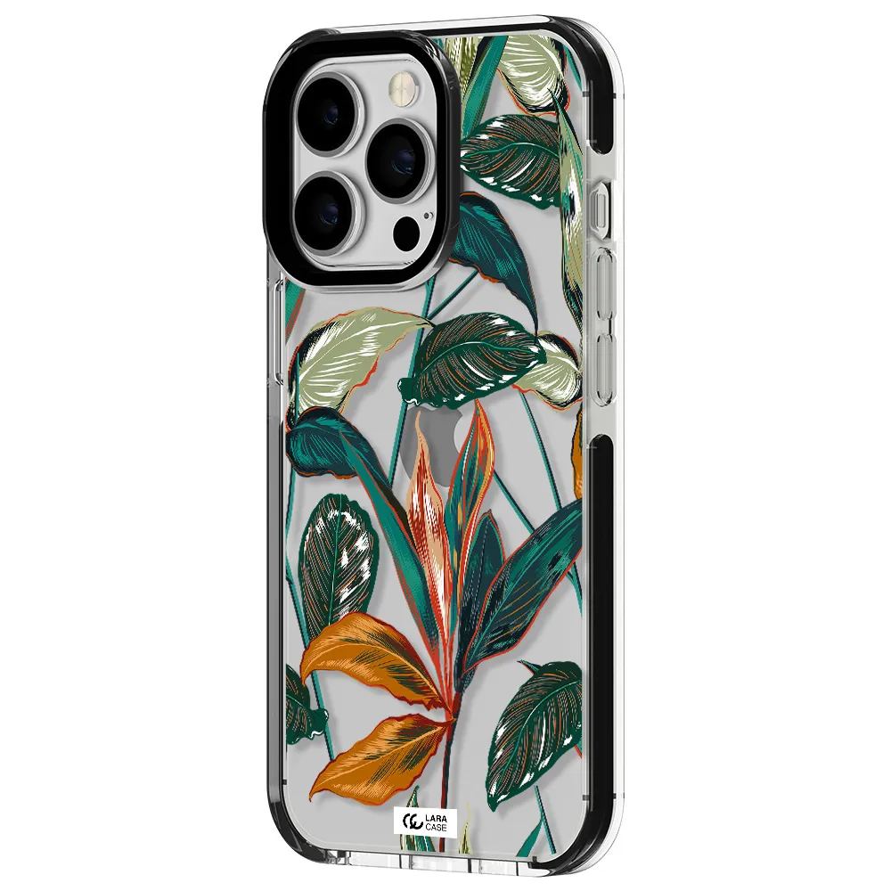 Colorful Tropical Leaves Apple iPhone 13 Pro impact black border Case