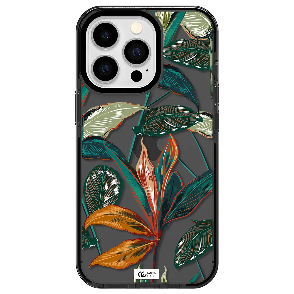 Colorful Tropical Leaves Apple iPhone 13 Pro impact Smoke Black Case
