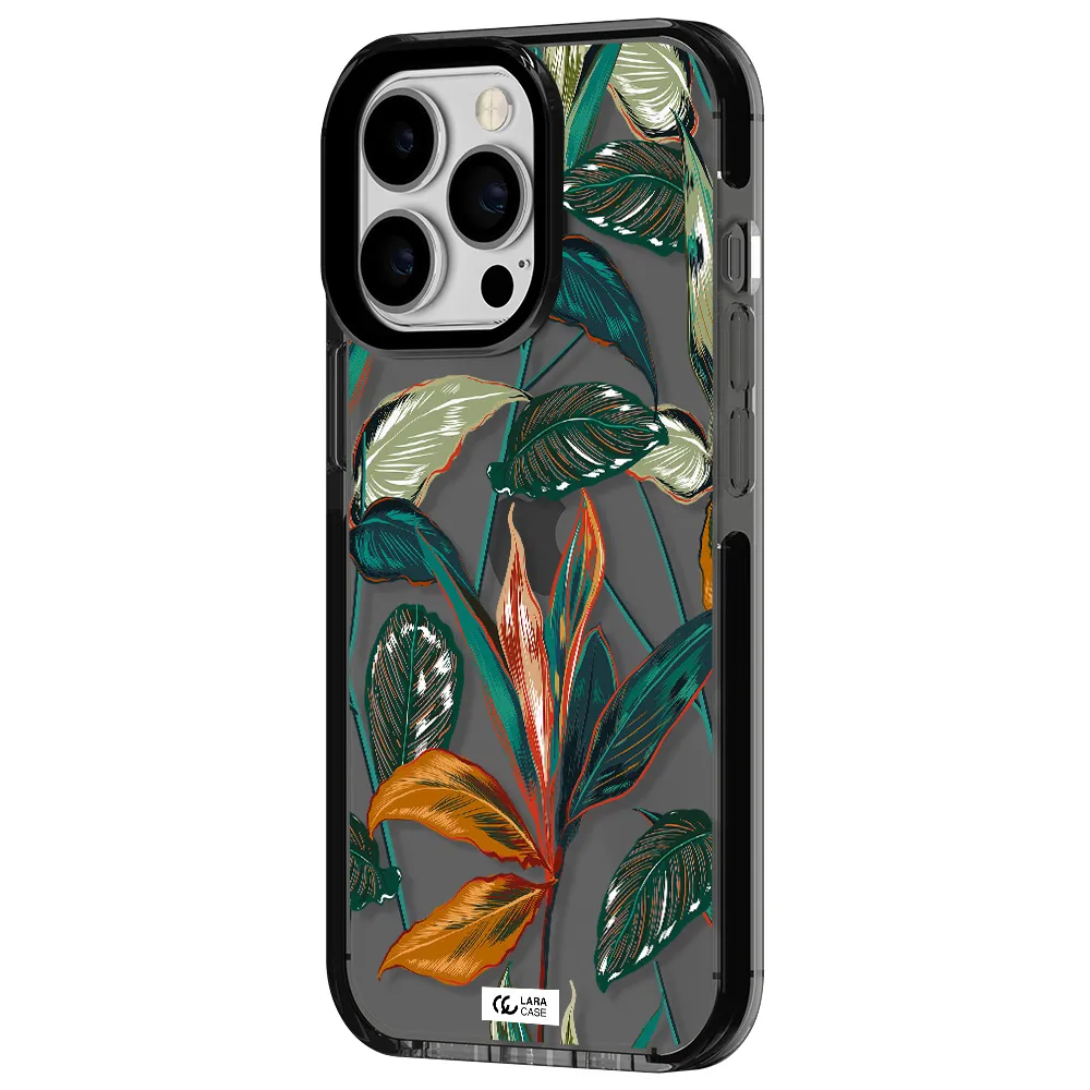 Colorful Tropical Leaves Apple iPhone 13 Pro impact Smoke Black Case