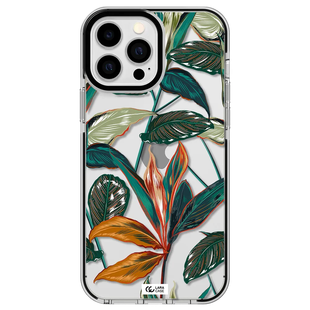 Colorful Tropical Leaves Apple iPhone 13 Pro Max impact black border Case