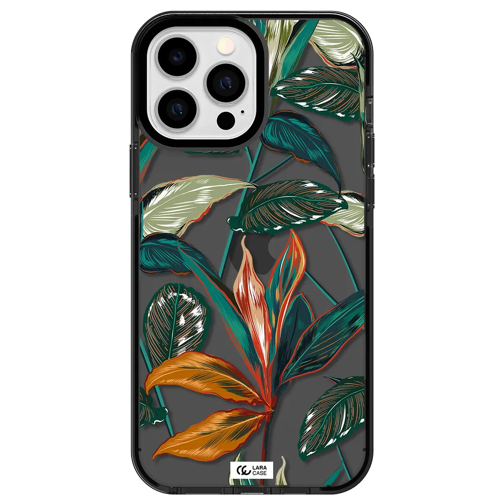 Colorful Tropical Leaves Apple iPhone 13 Pro Max impact Smoke Black Case