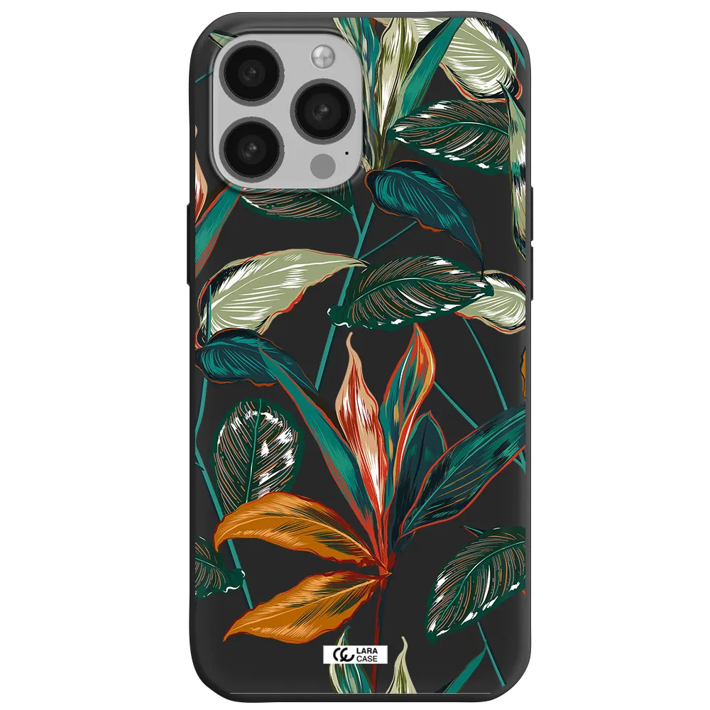 Colorful Tropical Leaves Apple iPhone 13 Pro Max Silicone black Case