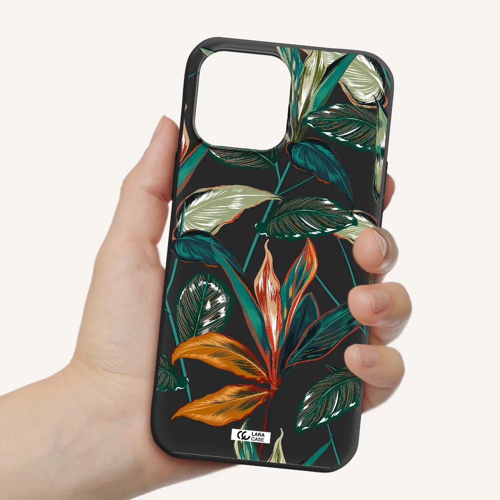 Colorful Tropical Leaves Apple iPhone 13 Pro Max Silicone black Case