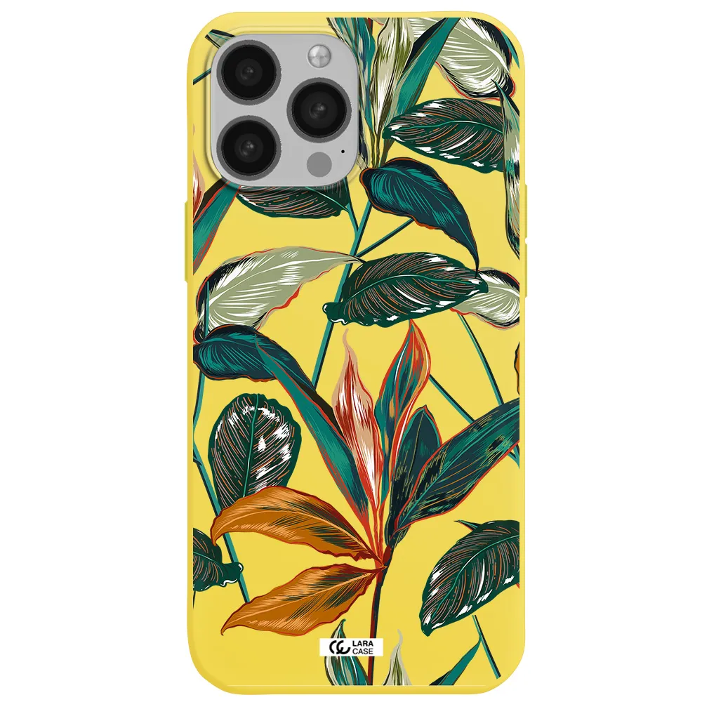 Colorful Tropical Leaves Apple iPhone 13 Pro Max Silicone canary yellow Case