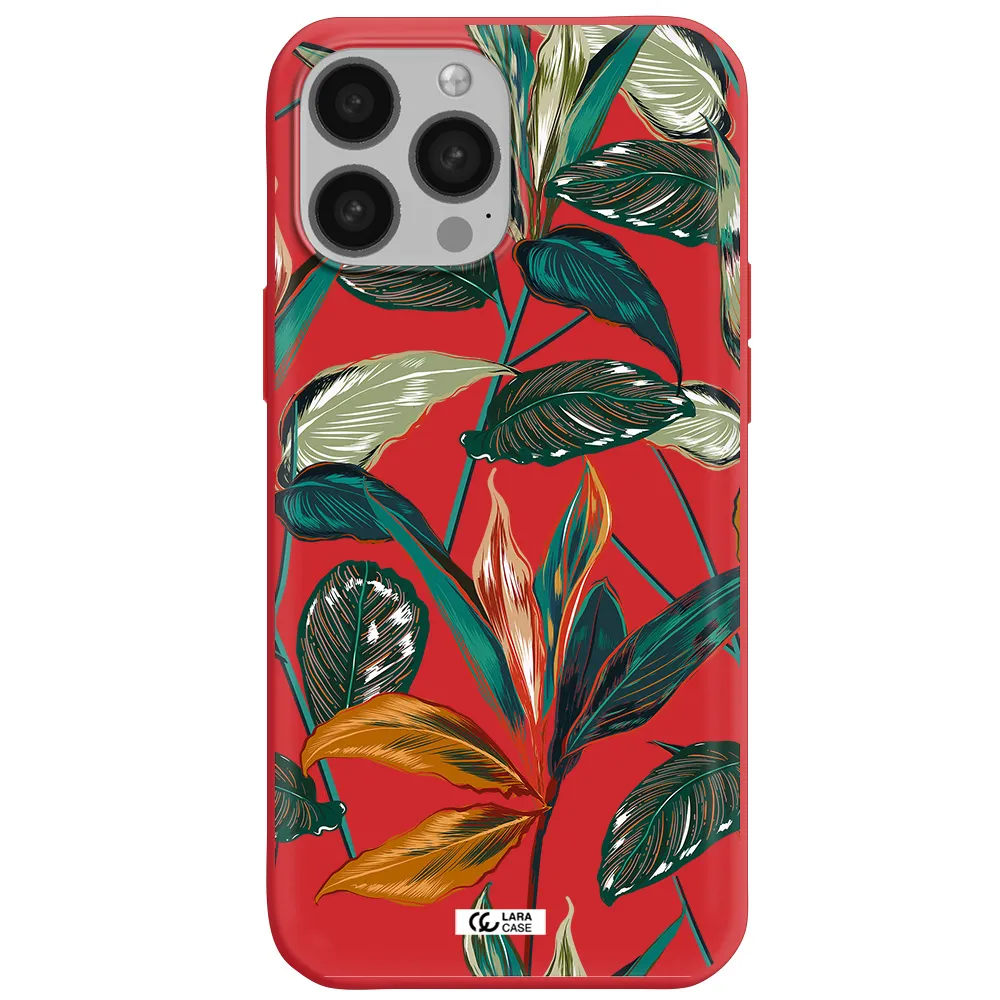 Colorful Tropical Leaves Apple iPhone 13 Pro Max Silicone Imperial Red Case