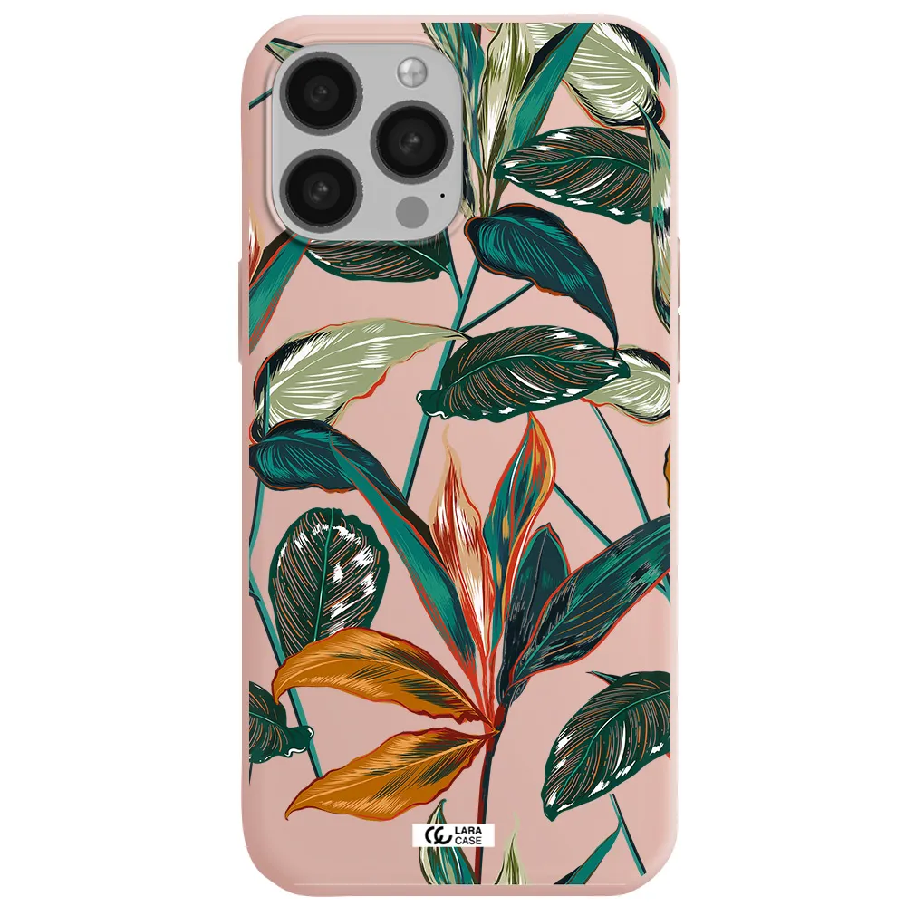 Colorful Tropical Leaves Apple iPhone 13 Pro Max Silicone pastel pink Case
