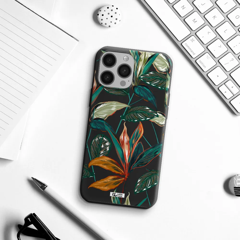Colorful Tropical Leaves Apple iPhone 13 Pro Silicone black Case
