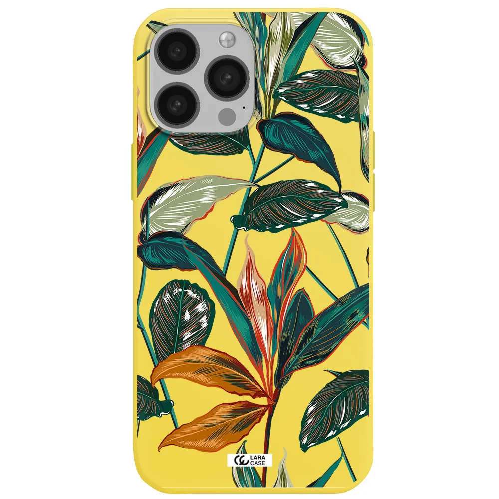 Colorful Tropical Leaves Apple iPhone 13 Pro Silicone canary yellow Case