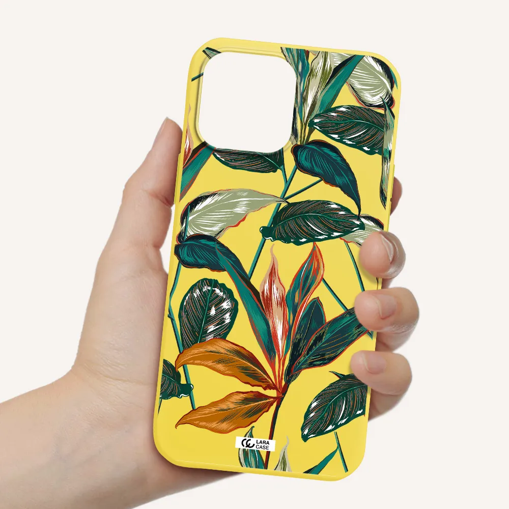Colorful Tropical Leaves Apple iPhone 13 Pro Silicone canary yellow Case