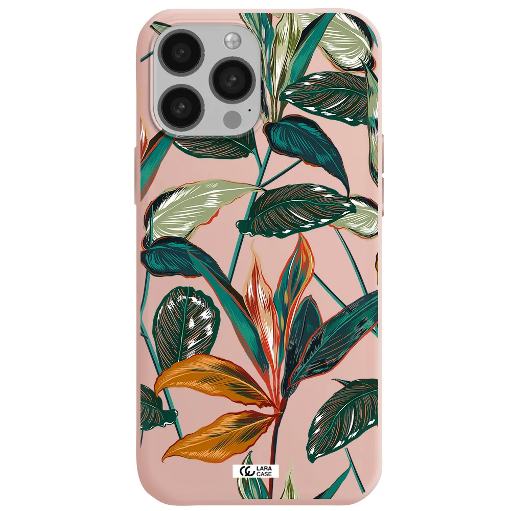 Colorful Tropical Leaves Apple iPhone 13 Pro Silicone pastel pink Case