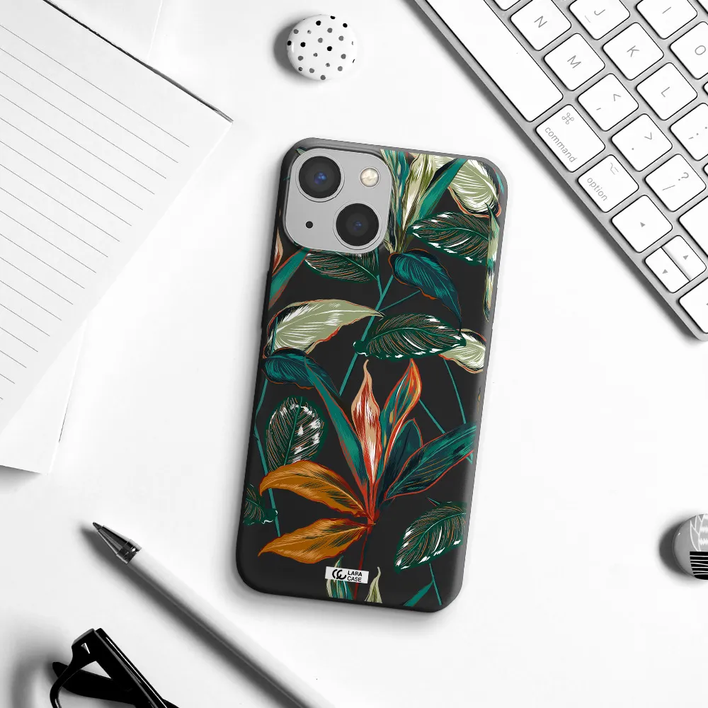 Colorful Tropical Leaves Apple iPhone 13 Silicone black Case