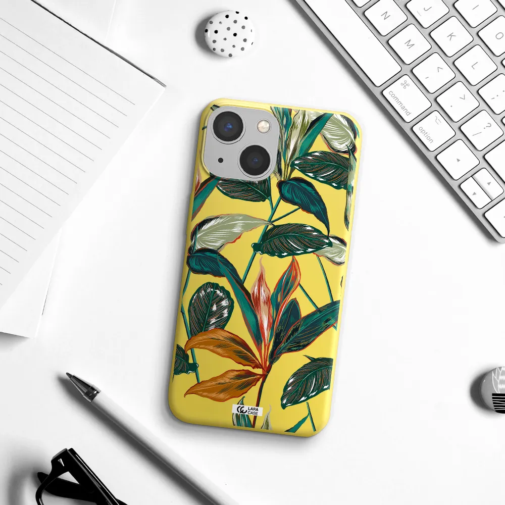 Colorful Tropical Leaves Apple iPhone 13 Silicone canary yellow Case