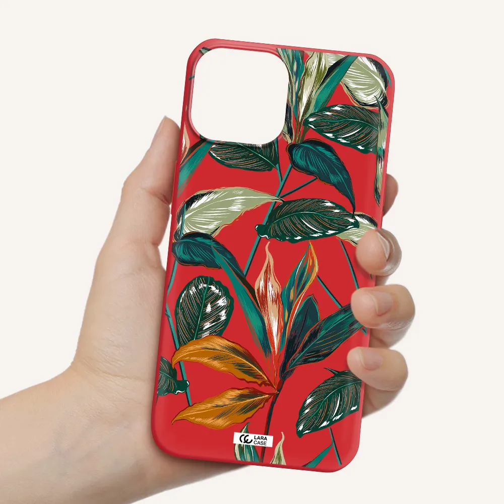 Colorful Tropical Leaves Apple iPhone 13 Silicone Imperial Red Case