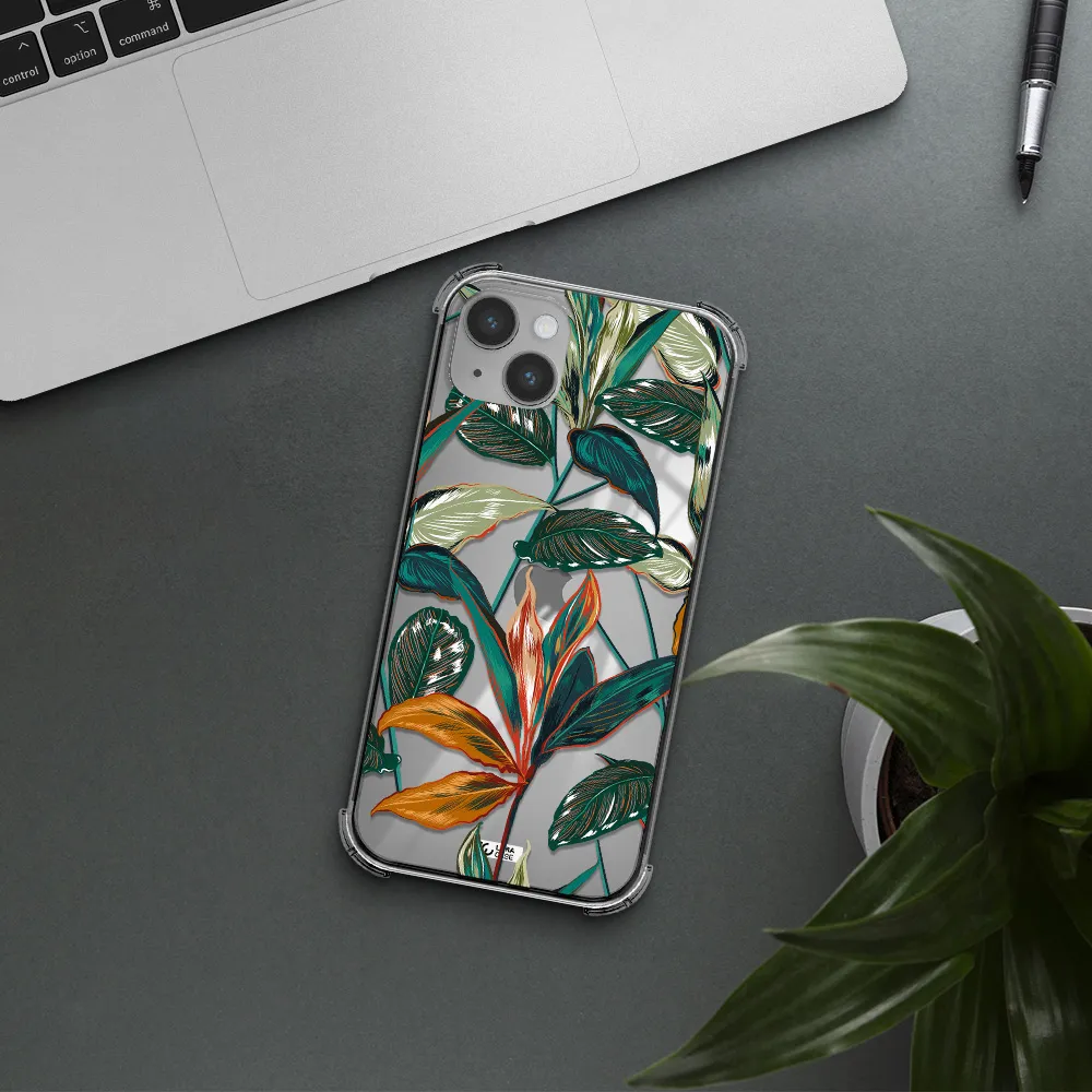Colorful Tropical Leaves Apple iPhone 14 Clear PC Case